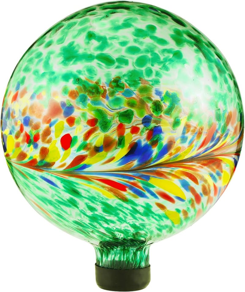 VOREEN 10-Inch Glass Gazing Ball, Outdoor Gazing Globe, Handmade Reflective Ball Yard Decoration for Homes, Patio, Lawn and Gardens, Gift for Mom Wife Friend, Phoenix Tail Design, Green - Image 1